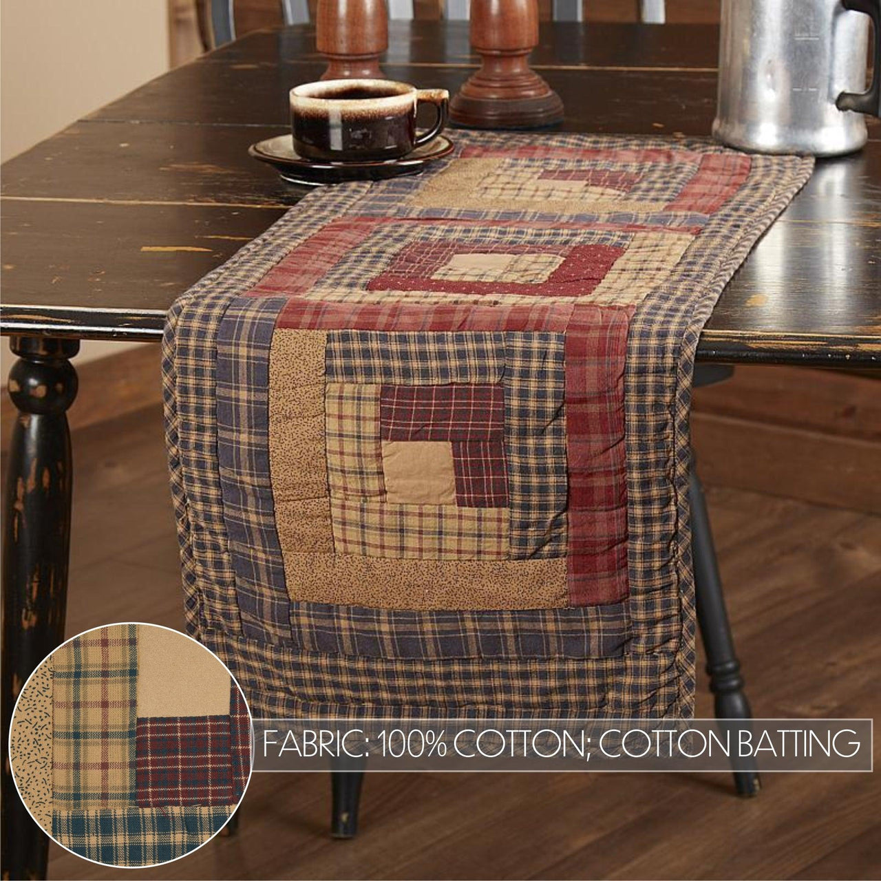 Millsboro Runner Log Cabin Block Quilted 13x36 - The Fox Decor