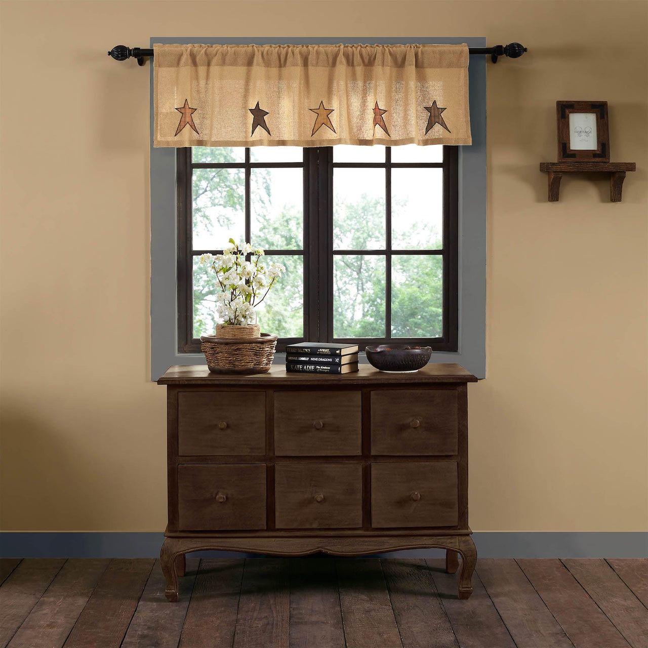 Stratton Burlap Applique Star Valance Curtain