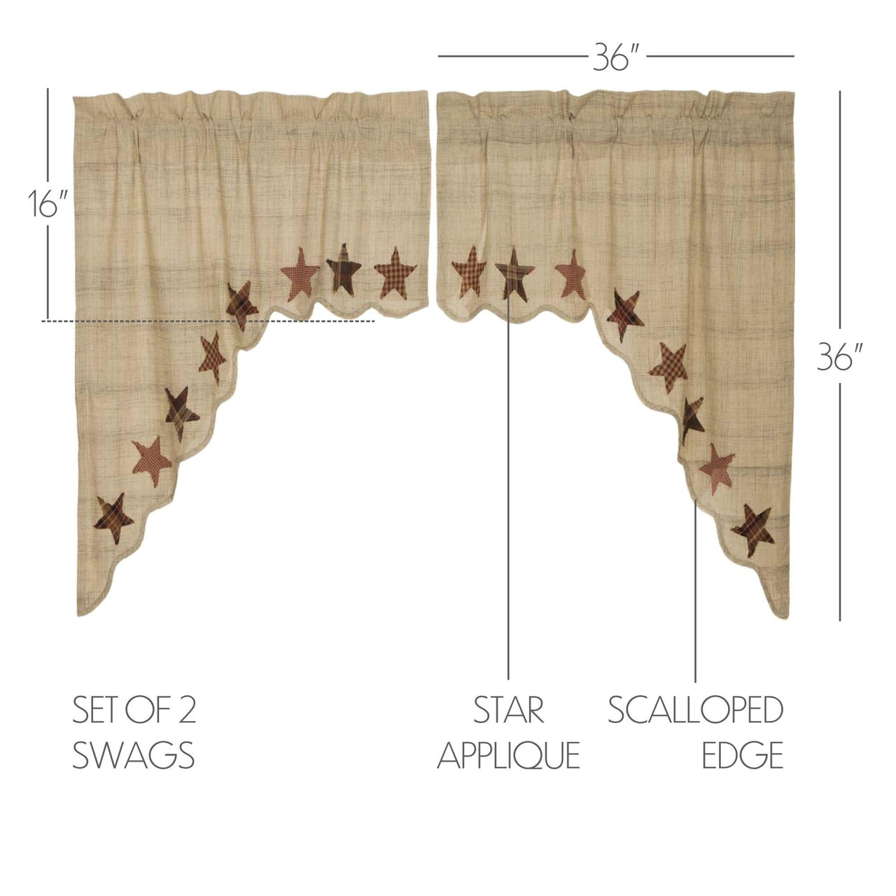 Abilene Star Swag Curtain Set of 2 36x36x16