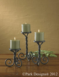 Scroll Candle Holders - Pillar Set of 3 Assorted Park Designs - The Fox Decor