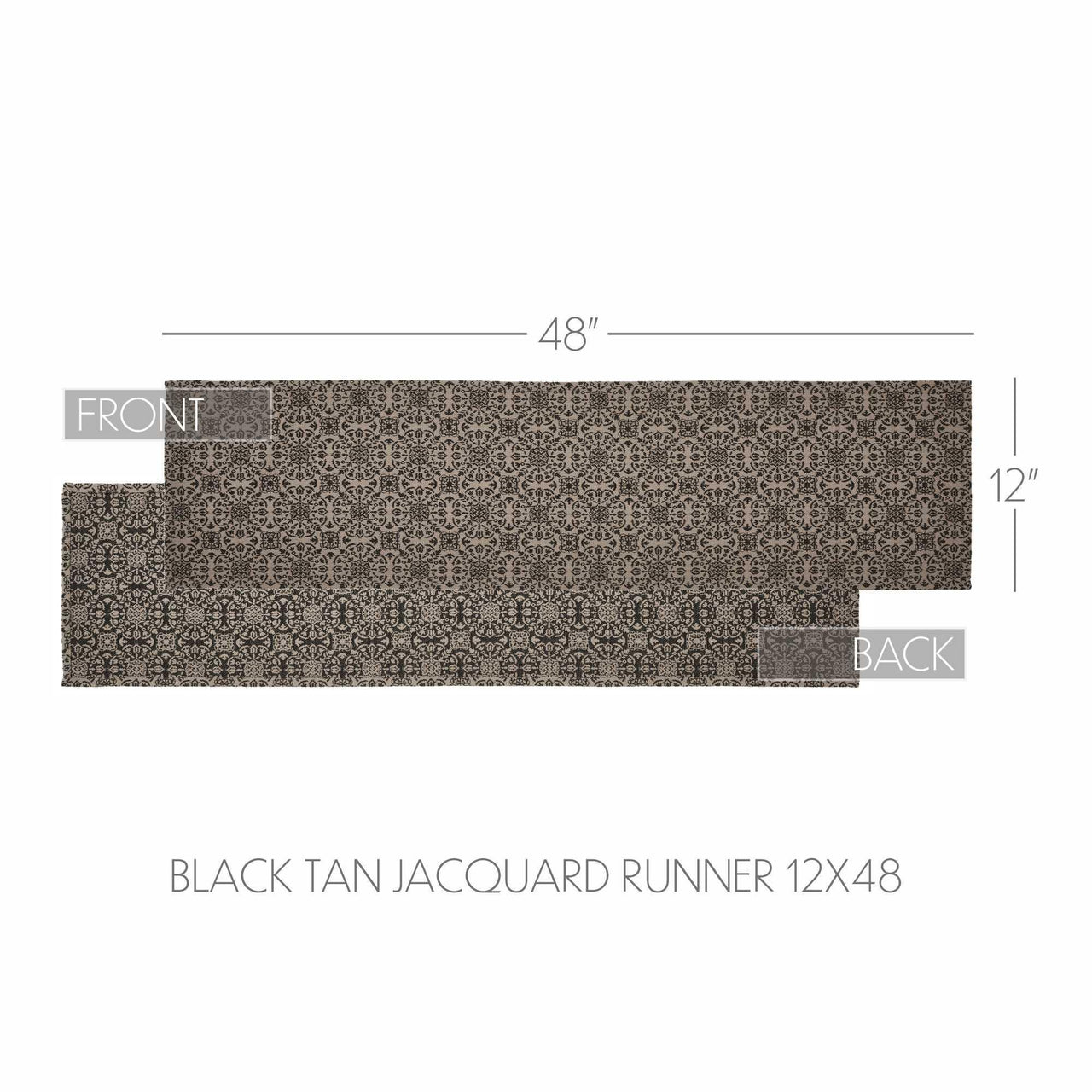 Custom House Black Tan Jacquard Runner 12x48 - The Fox Decor