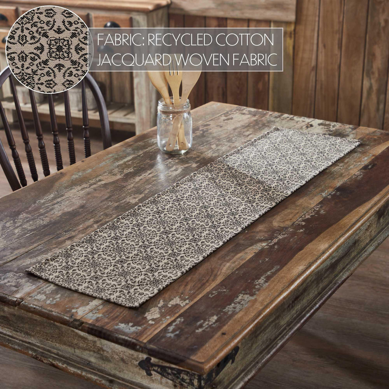 Custom House Black Tan Jacquard Runner 12x48 - The Fox Decor
