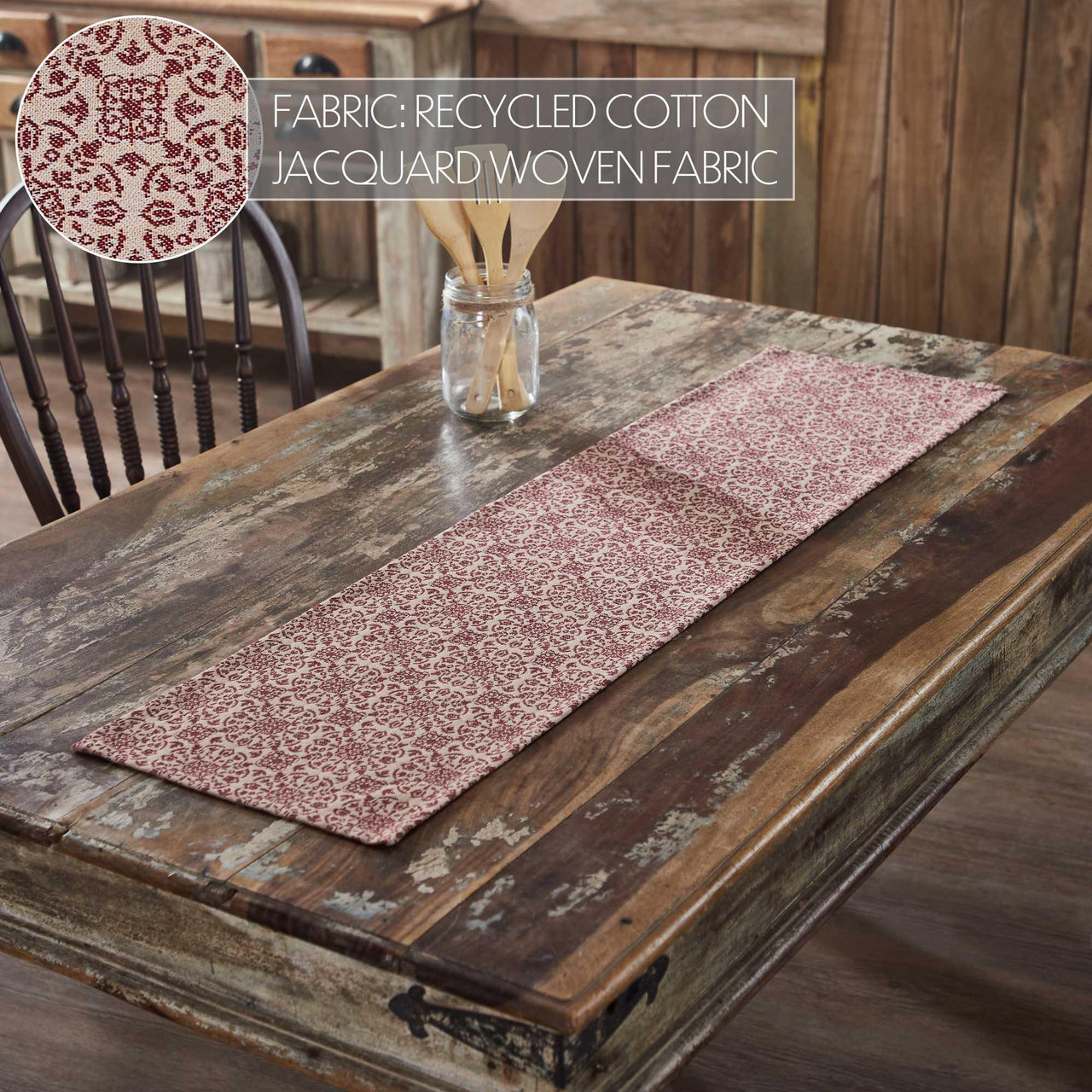 Custom House Burgundy Tan Jacquard Runner 12x48 - The Fox Decor