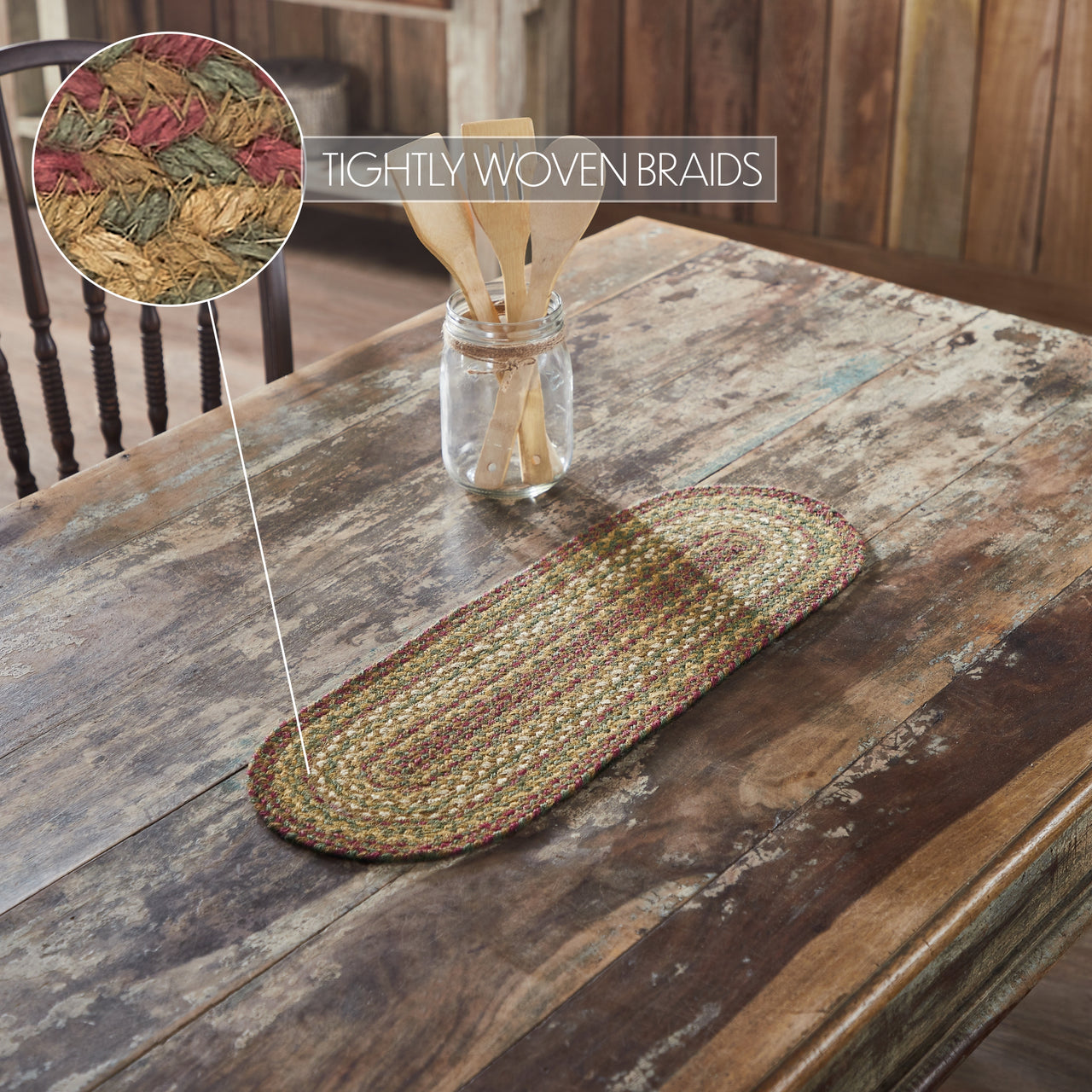 Tea Cabin Jute Braided Table Runner 8x24" VHC Brands - The Fox Decor