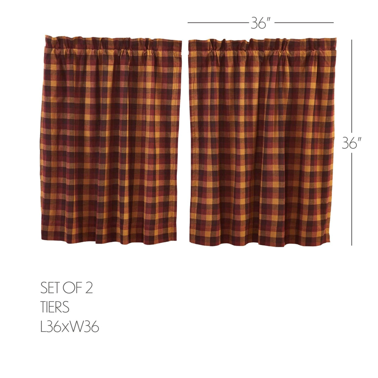 Heritage Farms Primitive Check Tier Curtain Set of 2 L36xW36 - The Fox Decor