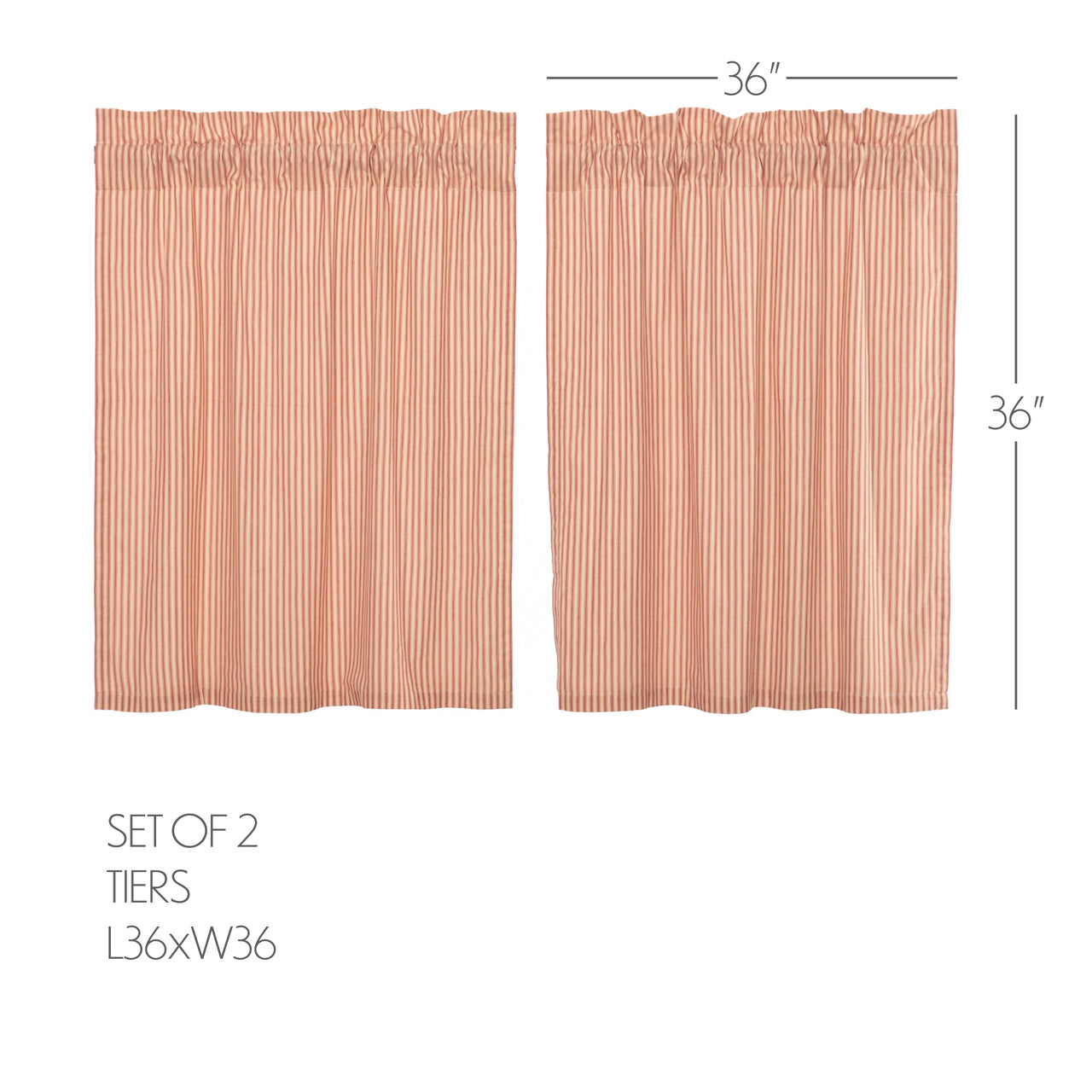 Sawyer Mill Red Ticking Stripe Tier Curtain Set of 2 L36xW36 VHC Brands