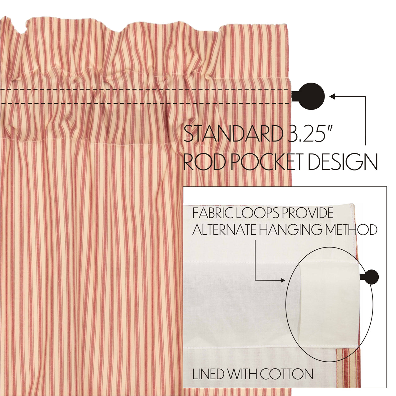 Sawyer Mill Red Ticking Stripe Tier Curtain Set of 2 L36xW36 VHC Brands