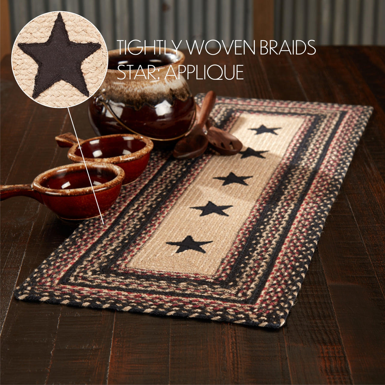 Colonial Star Jute Braided Runner Rect 13"x36" VHC Brands - The Fox Decor