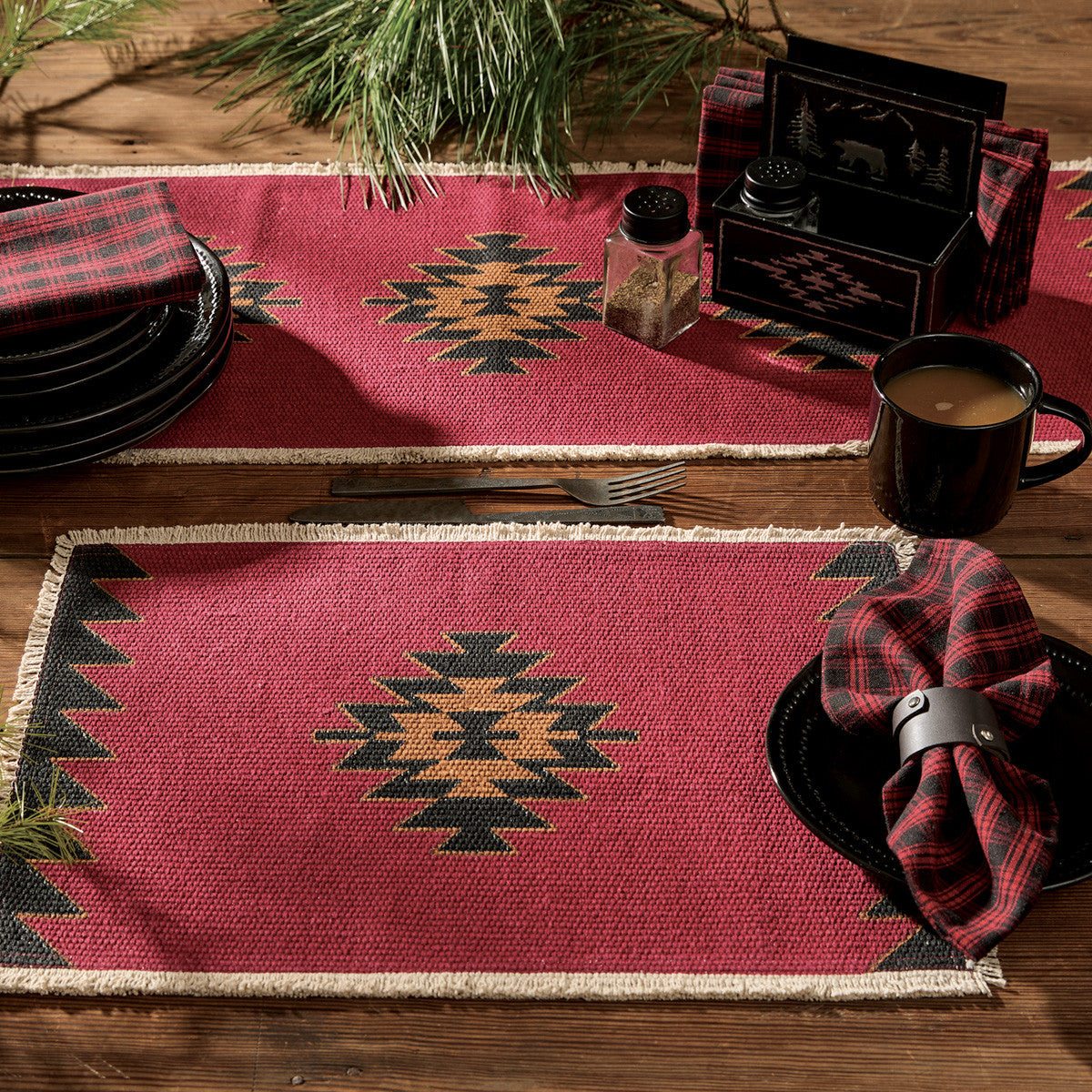 Black Bear Red Dawn Table Runner 36" L Set of 2 - Park Designs - The Fox Decor