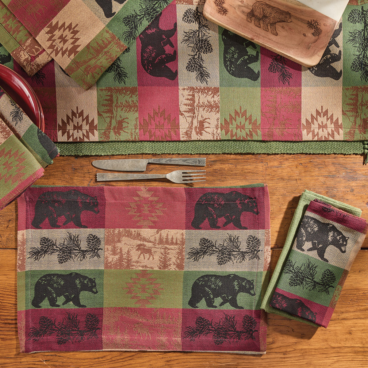 Pinecones And Trees Jacquard Table Runner 54" L Set of 2 - Park Designs - The Fox Decor