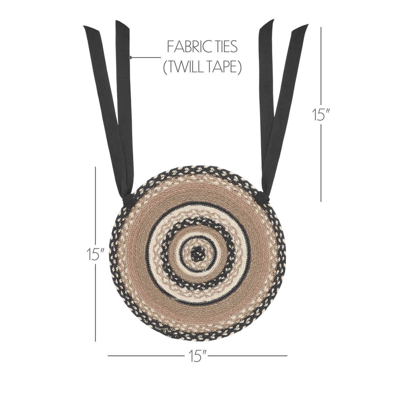 Sawyer Mill Charcoal Creme Jute Braided Chair Pad 15" VHC Brands - The Fox Decor