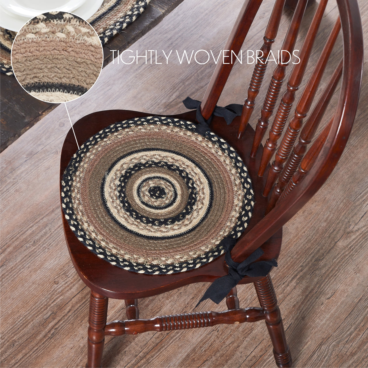 Sawyer Mill Charcoal Creme Jute Braided Chair Pad 15" VHC Brands - The Fox Decor