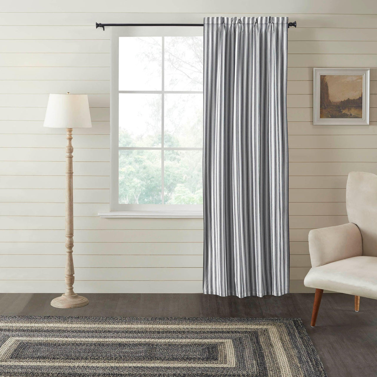Sawyer Mill Black Ticking Stripe Blackout Panel Curtain 84x40 VHC Brands - The Fox Decor