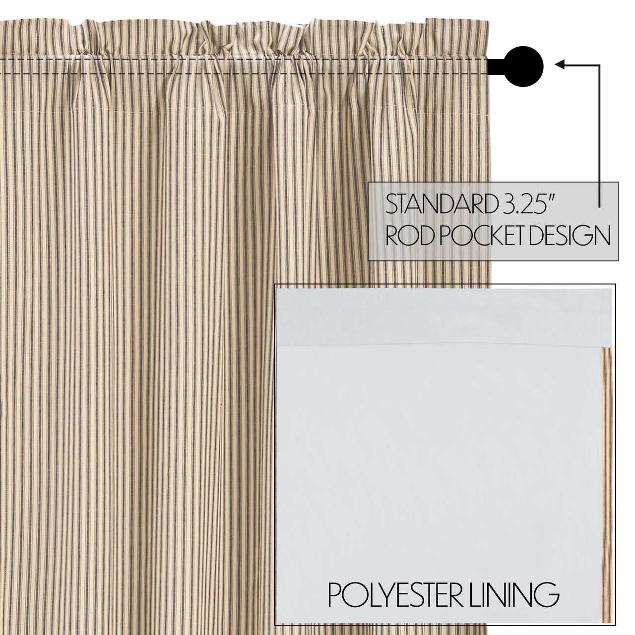 Sawyer Mill Charcoal Ticking Stripe Blackout Panel 84x40 VHC Brands
