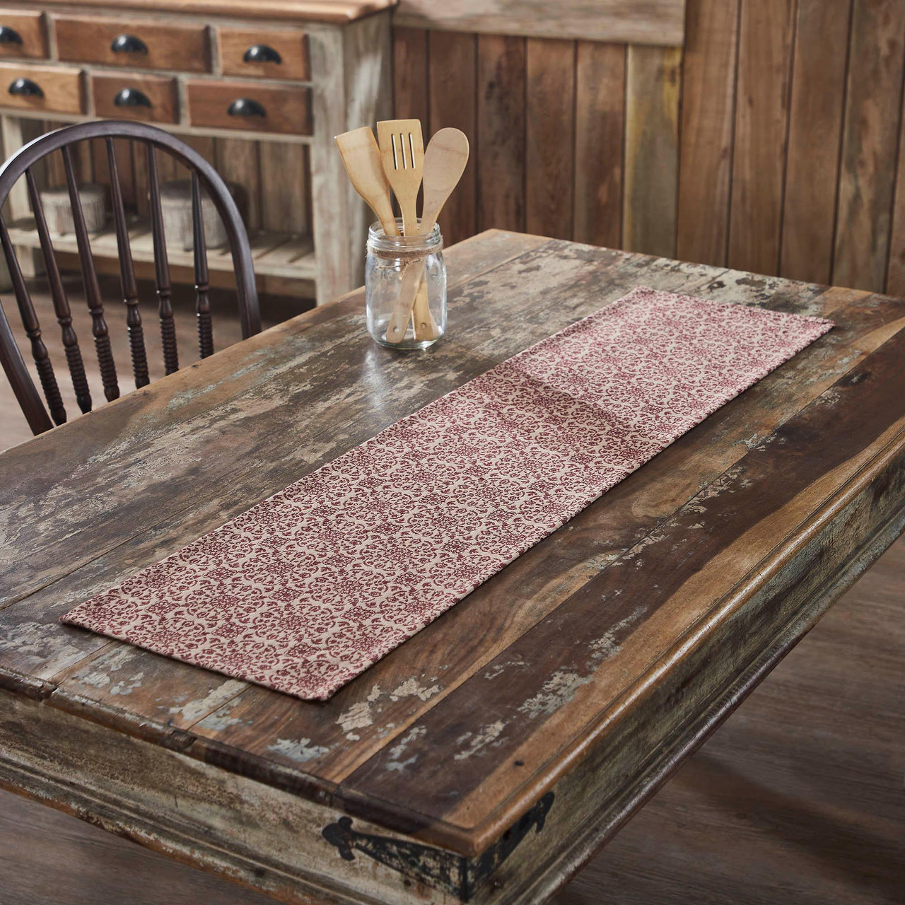 Custom House Burgundy Tan Jacquard Runner 12x48 - The Fox Decor