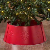 Snowflake Christmas Tree Collar Metal Barn Red 8x20x20 VHC Brands - The Fox Decor