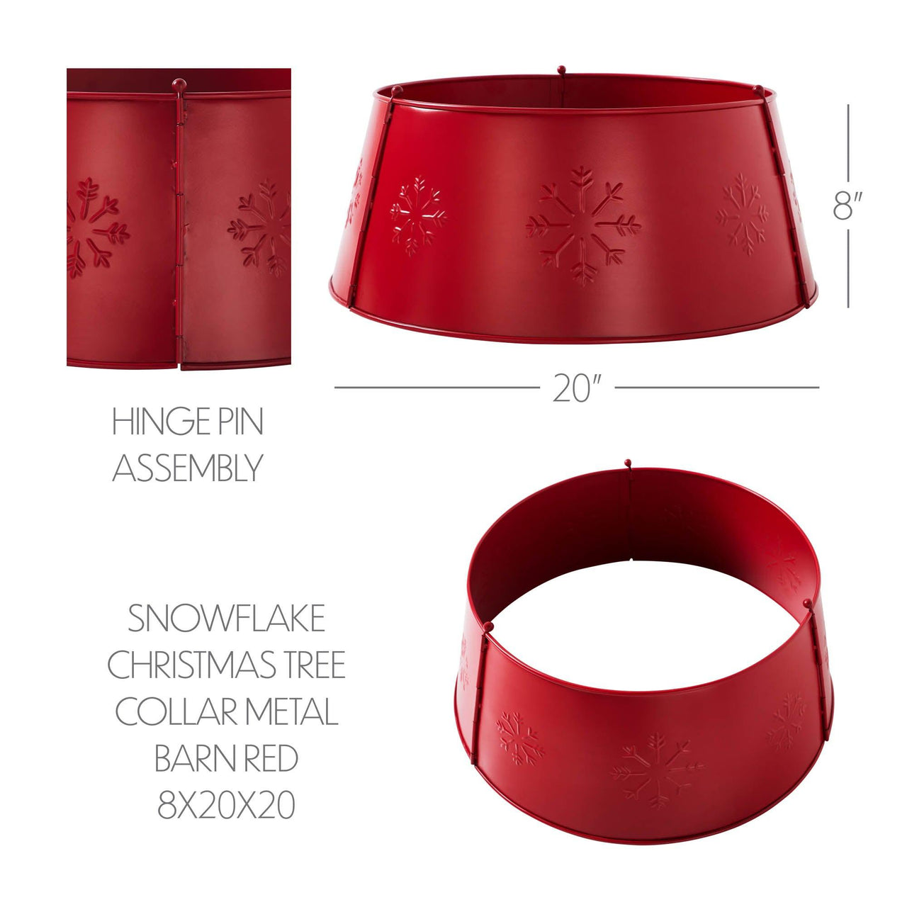 Snowflake Christmas Tree Collar Metal Barn Red 8x20x20 VHC Brands - The Fox Decor