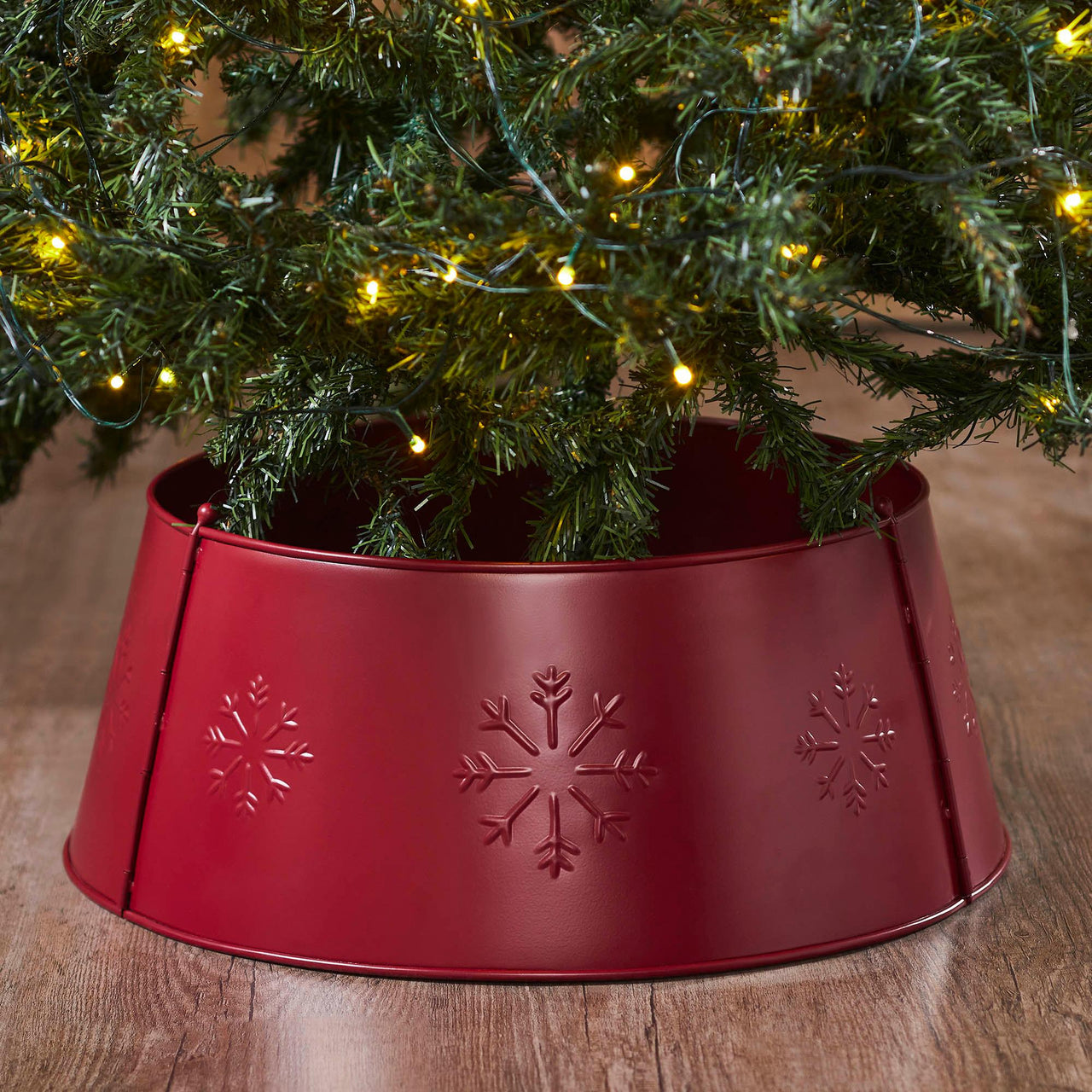 Snowflake Christmas Tree Collar Metal Burgundy 8x20x20 VHC Brands - The Fox Decor