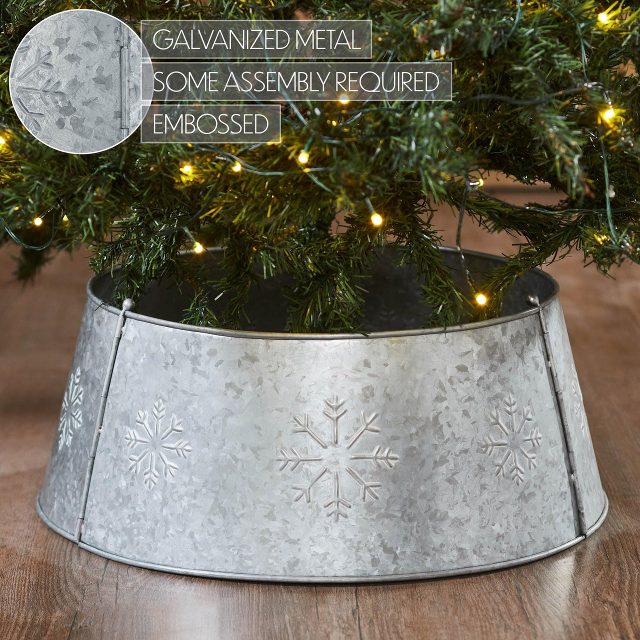 Snowflake Christmas Tree Collar Metal Galvanized 8x20x20 VHC Brands - The Fox Decor