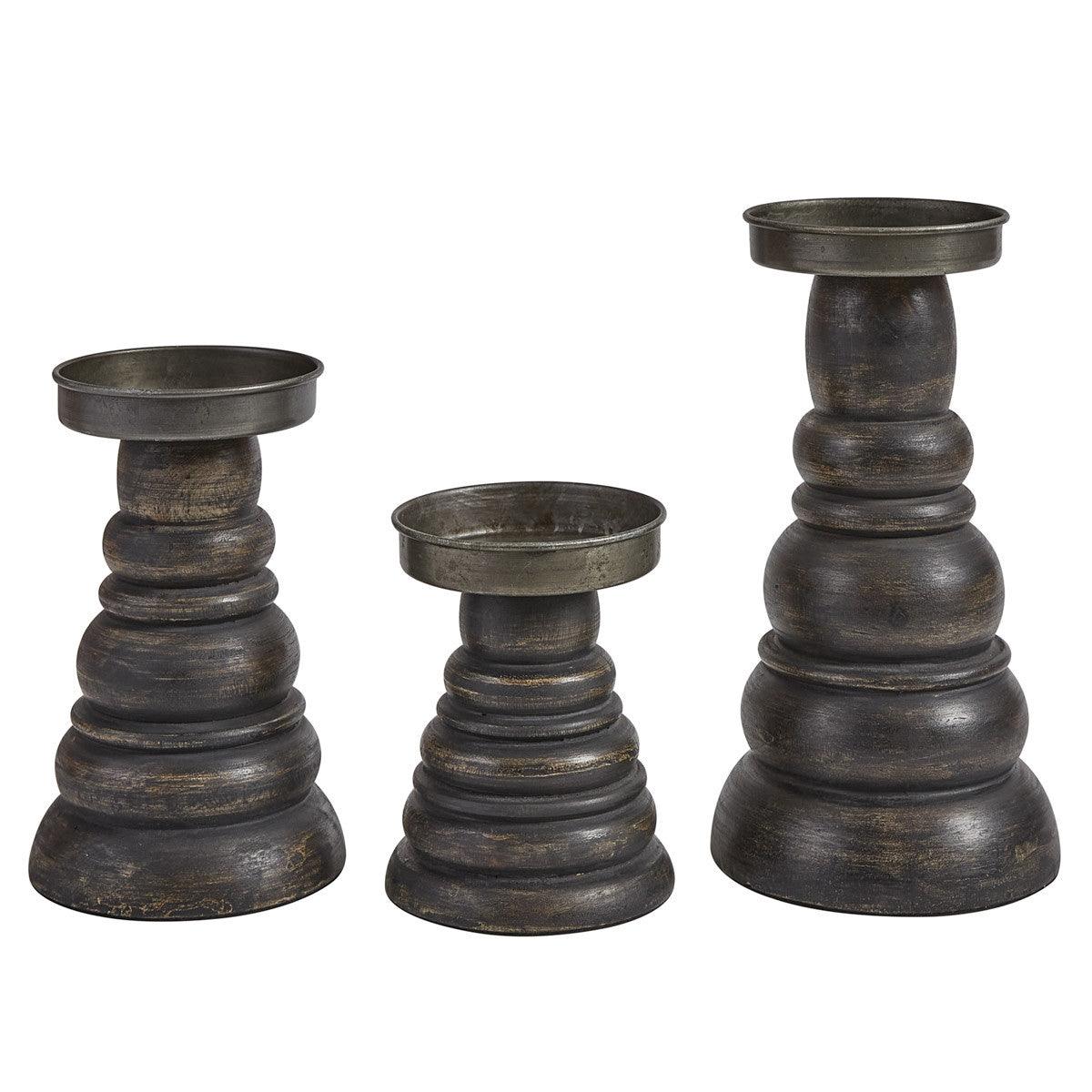 Farmhouse Wood/Metal Pillar Holders - Set of 3 - Park Designs - The Fox Decor