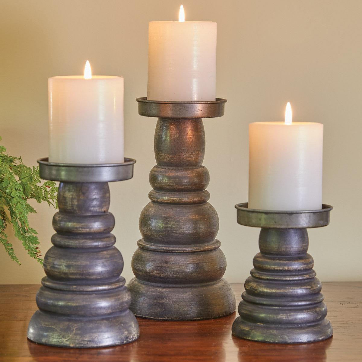 Farmhouse Wood/Metal Pillar Holders - Set of 3 - Park Designs - The Fox Decor
