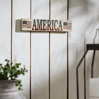 My Country AMERICA Two Flags MDF Wall Hanging 3x14x0.75 VHC Brands