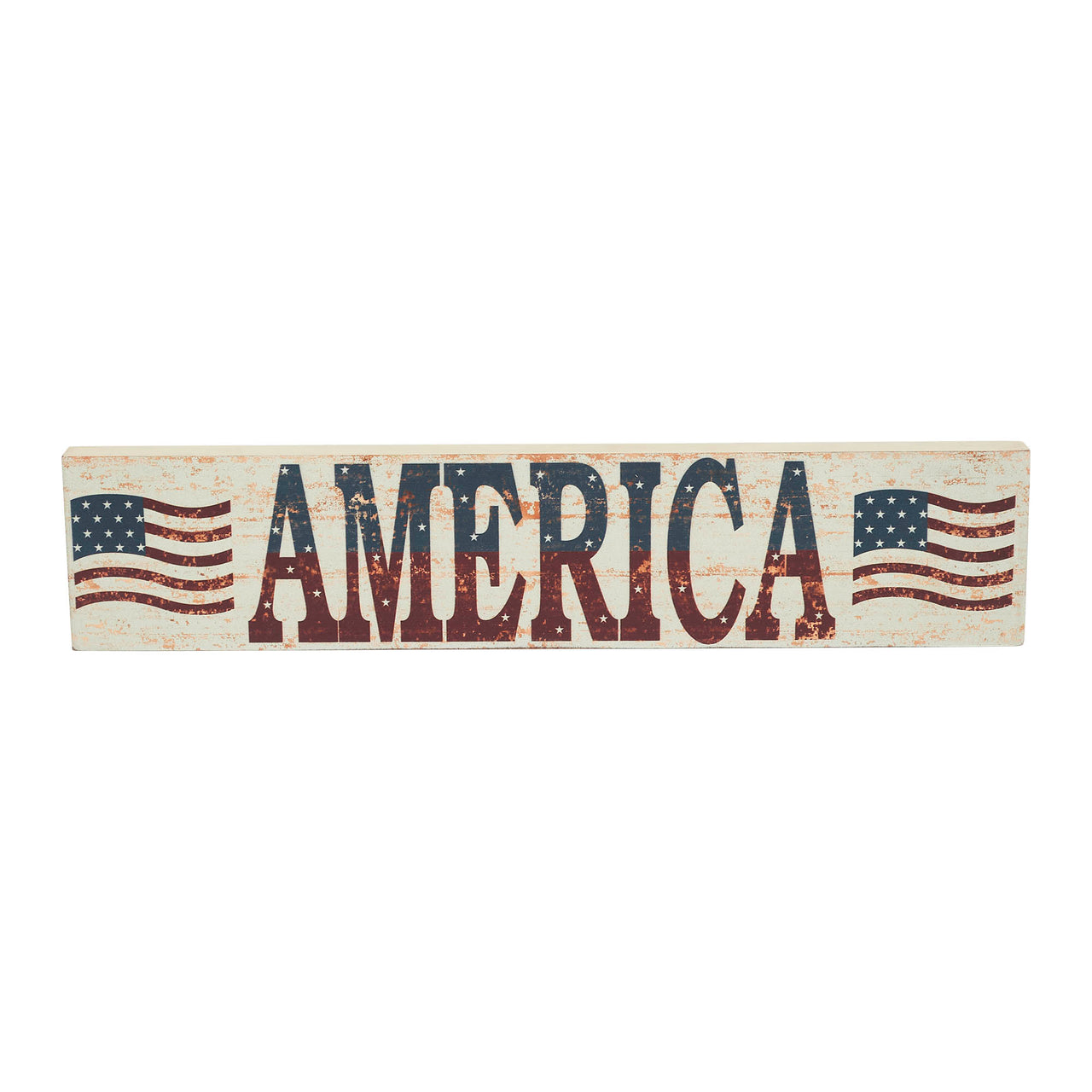 My Country AMERICA Two Flags MDF Wall Hanging 3x14x0.75 VHC Brands