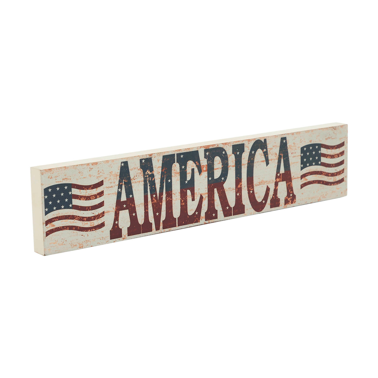 My Country AMERICA Two Flags MDF Wall Hanging 3x14x0.75 VHC Brands
