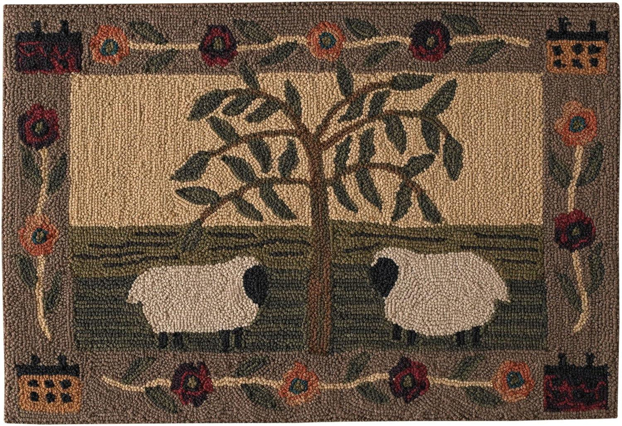 Willow and Sheep Hooked Rug - Park Designs - The Fox Decor