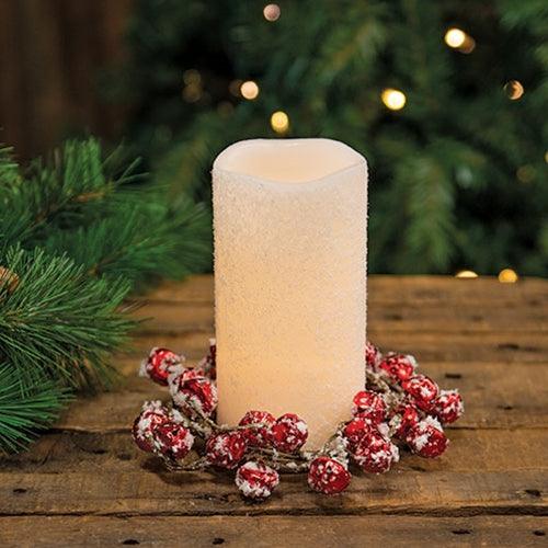 Joyful Red Jingle Bells w Snow Candle Ring 35 - The Fox Decor