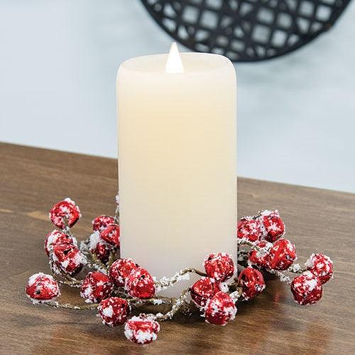 Joyful Red Jingle Bells w Snow Candle Ring 35 - The Fox Decor