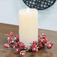 Joyful Red Jingle Bells w Snow Candle Ring 35 - The Fox Decor