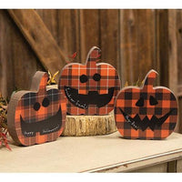 Happy Halloween Chunky Plaid Jack O Lantern Sitter 3 Asstd - The Fox Decor