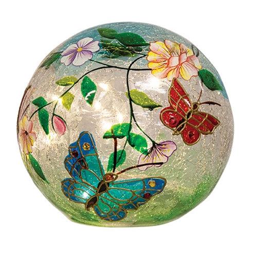 Jeweled Butterfly Crackled Glass LED Light Orb - The Fox Decor