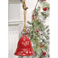 Distressed Red Metal Bell w Jute Hanger Small - The Fox Decor