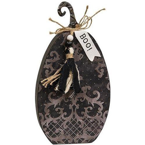 Halloween Boo Damask Pumpkin Sitter with Beaded Tassel - The Fox Decor
