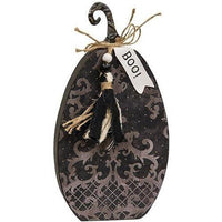 Halloween Boo Damask Pumpkin Sitter with Beaded Tassel - The Fox Decor