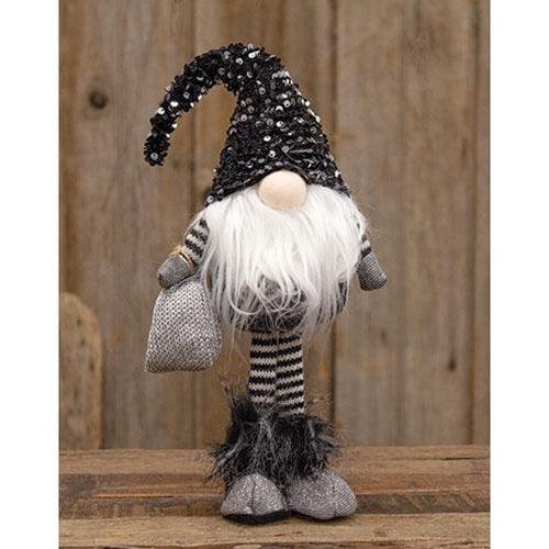 Large Standing Santa Gnome with Black & Silver Hat - The Fox Decor