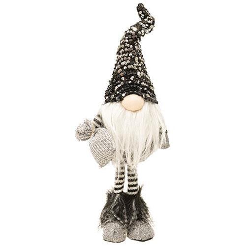 Large Standing Santa Gnome with Black & Silver Hat - The Fox Decor