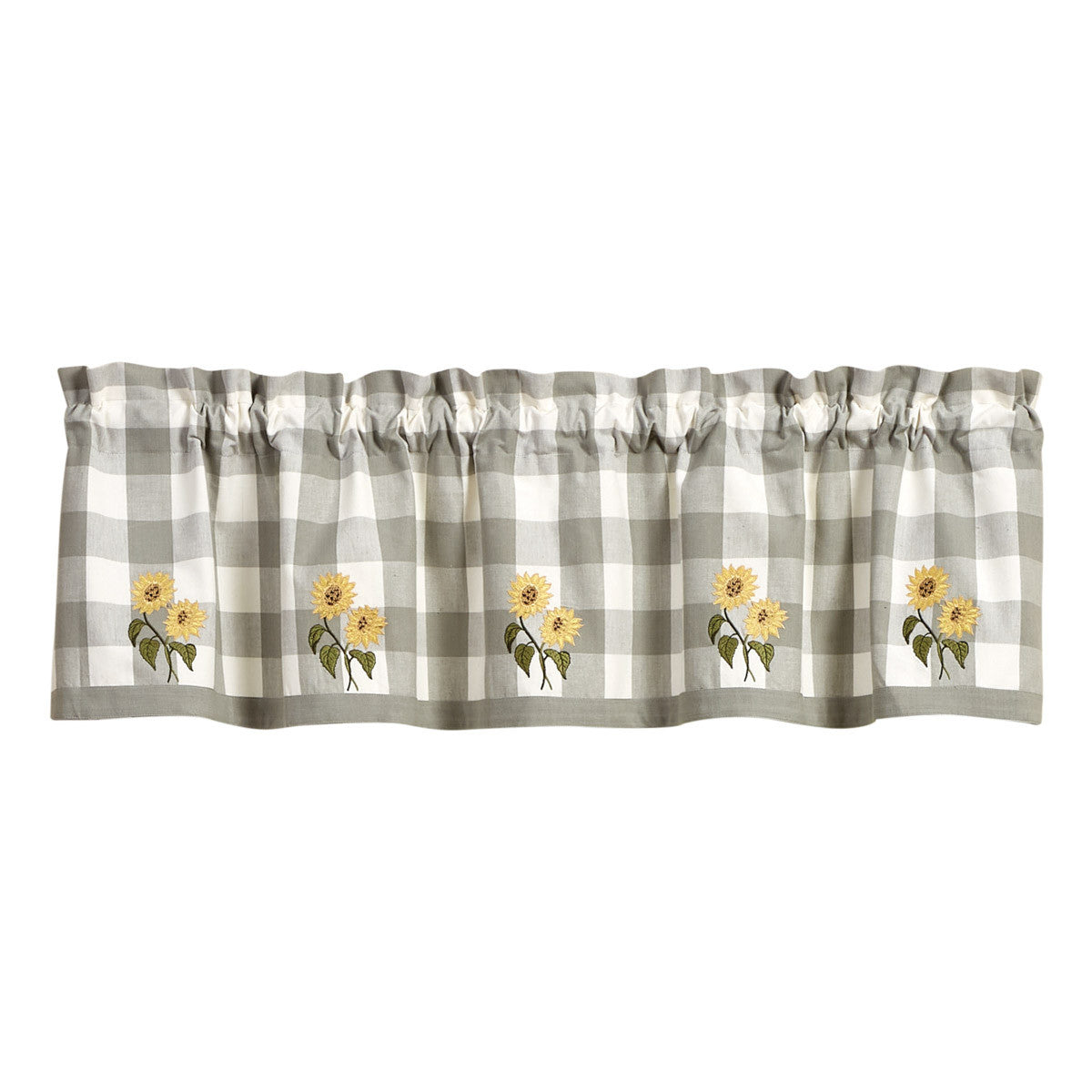Wicklow Check Sunflower Embroidered Lined Valance Curtains 14" L - Park Designs - The Fox Decor