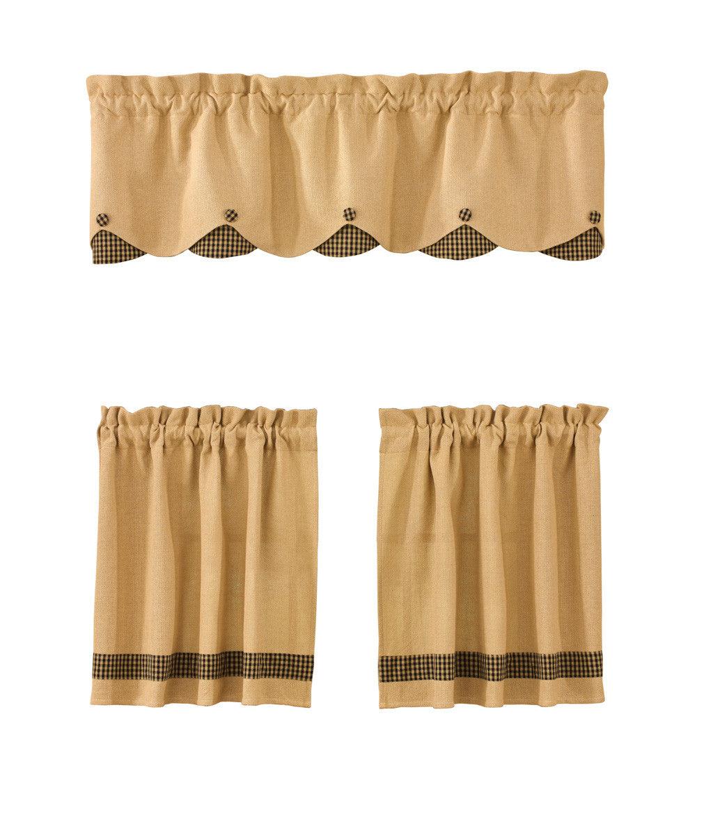 Burlap & Check Valance - Scalloped Black Park Designs - The Fox Decor