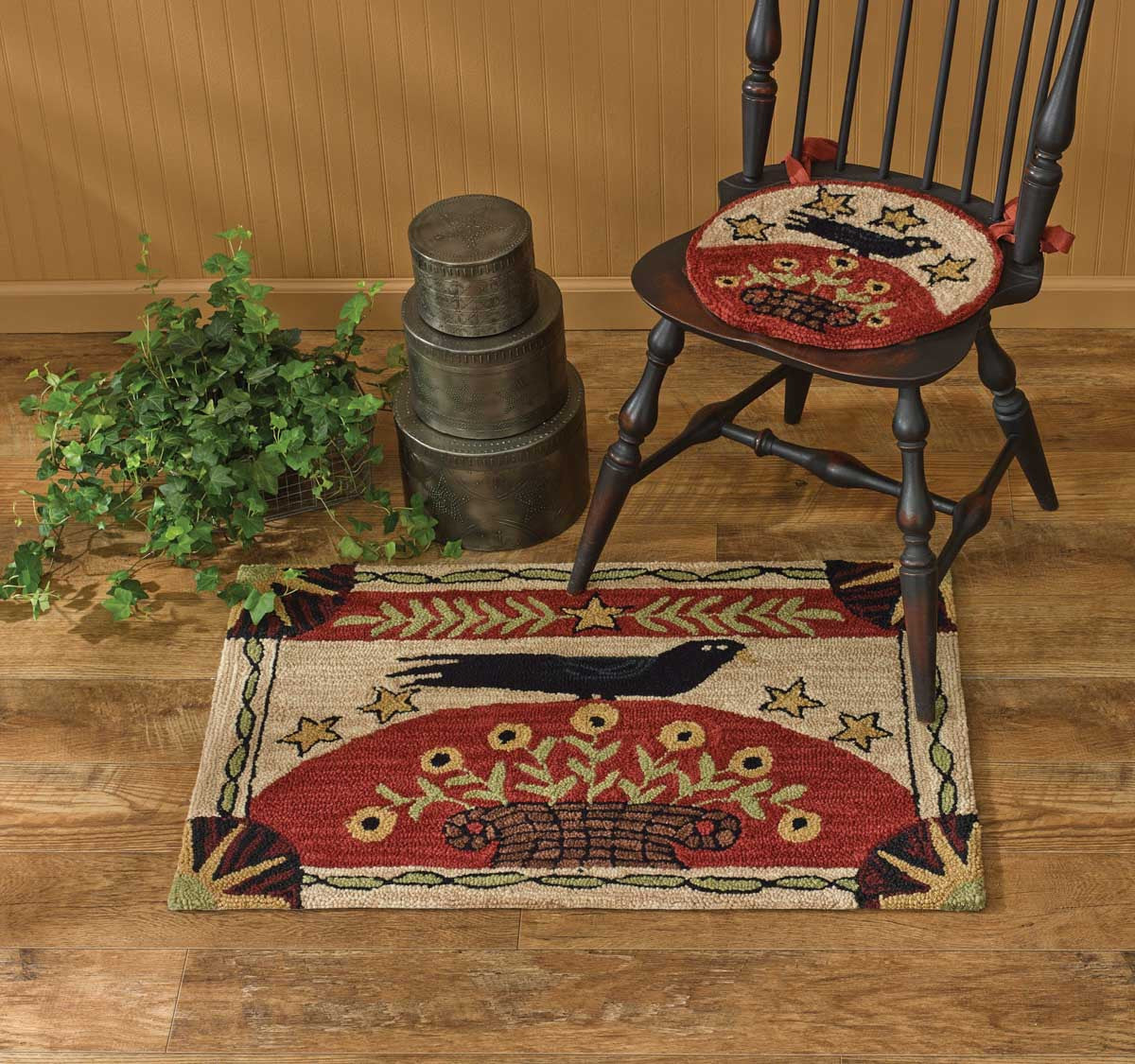 Folk Crow Hooked Rug - 24" x 36" Park Designs - The Fox Decor