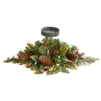 Thumbnail for 16” Flocked Artificial Christmas Pine Candelabrum with 35 Multicolored Lights and Pine Cones