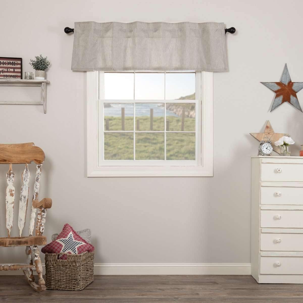 Hatteras Seersucker Blue Ticking Stripe Valance Curtain 16x60 VHC Brands - The Fox Decor