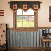 Patriotic Patch Star Block Valance Curtain Pleated Deep Red, Khaki, Navy VHC Brands - The Fox Decor