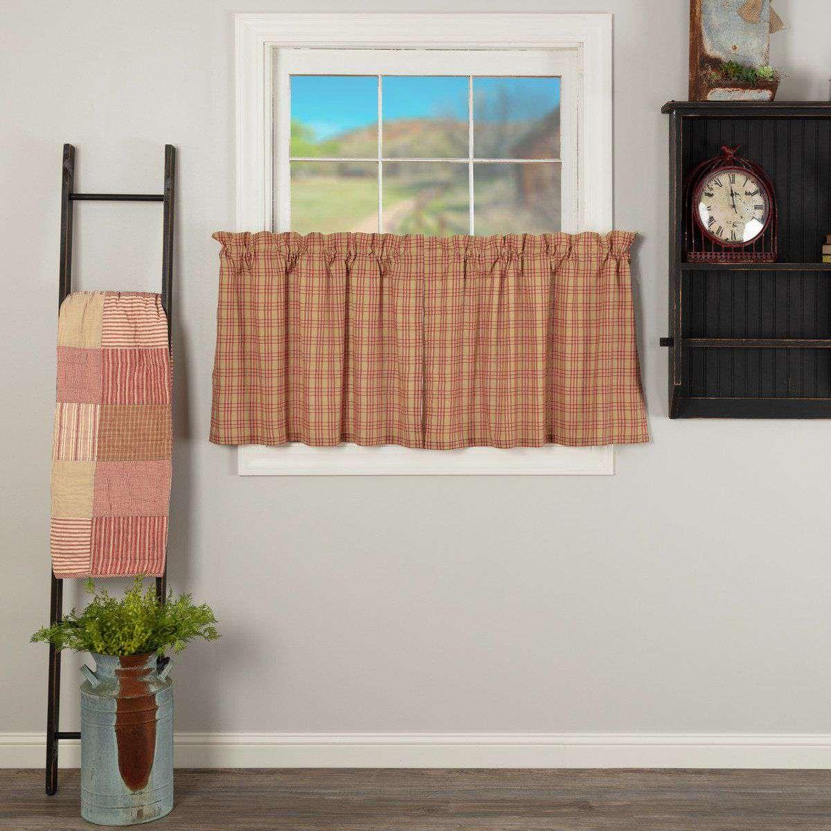 Sawyer Mill Red Plaid Tier Curtain Set VHC Brands - The Fox Decor