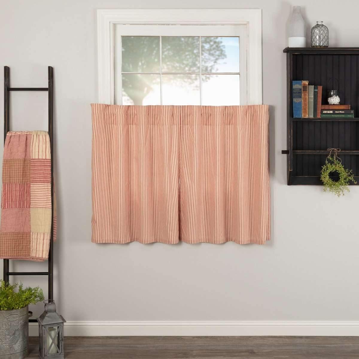 Sawyer Mill Red Ticking Stripe Tier Curtain Set of 2 L36xW36 VHC Brands - The Fox Decor