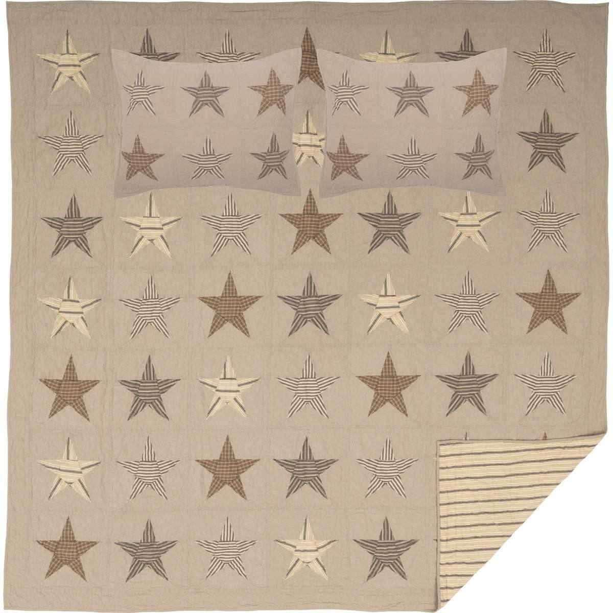 Sawyer Mill Star Charcoal Queen Quilt Set; 1-Quilt 90Wx90L w/2 Shams 21x27 VHC Brands - The Fox Decor