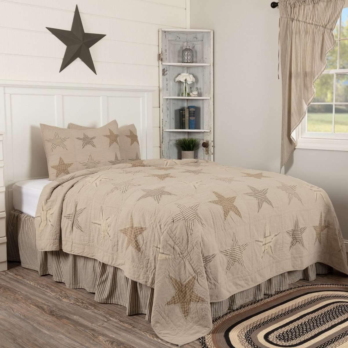 Sawyer Mill Star Charcoal Twin Quilt Set; 1-Quilt 68Wx86L w/1 Sham 21x27 VHC Brands - The Fox Decor