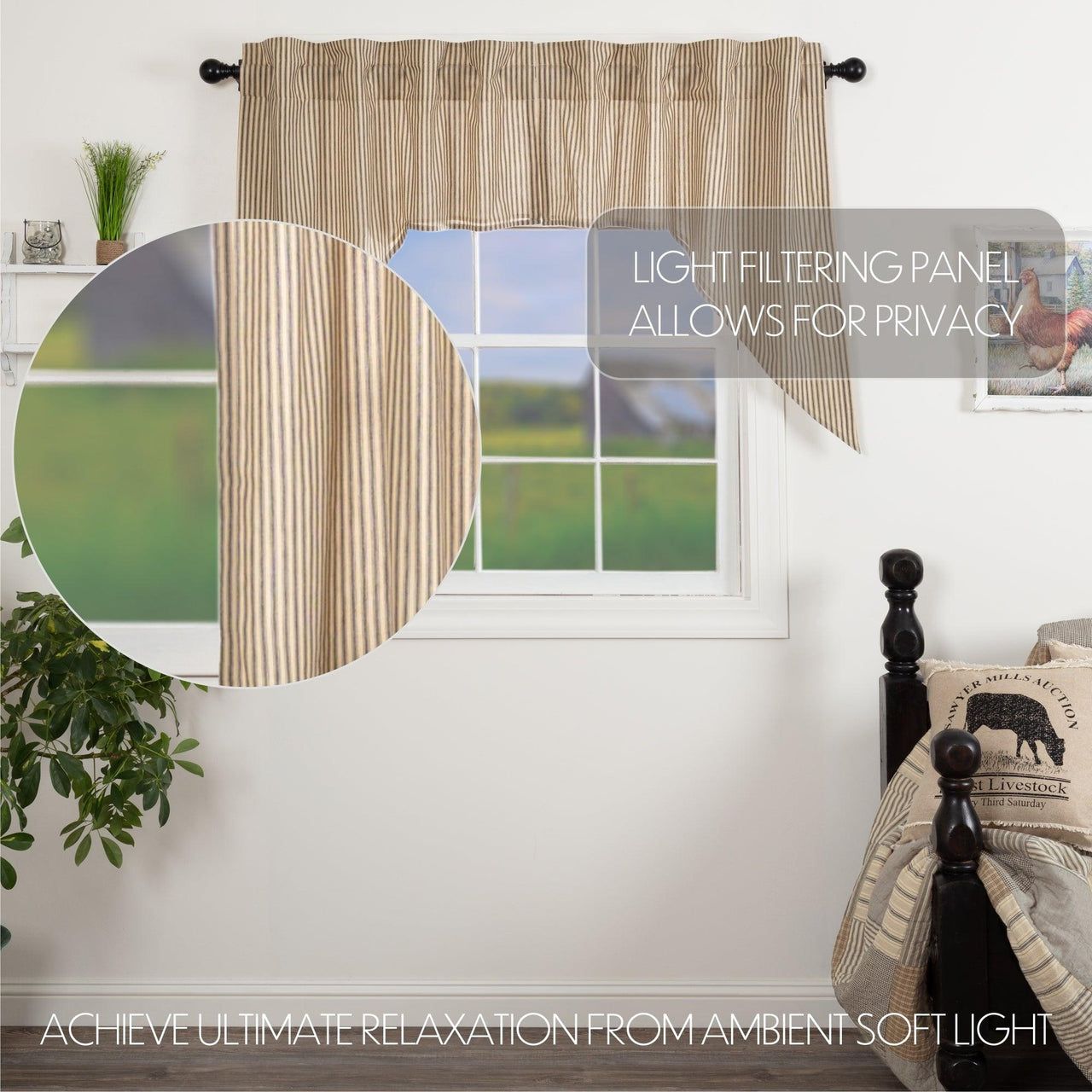 Sawyer Mill Charcoal Ticking Stripe Swag Curtain Set of 2 36x36x16 VHC Brands - The Fox Decor